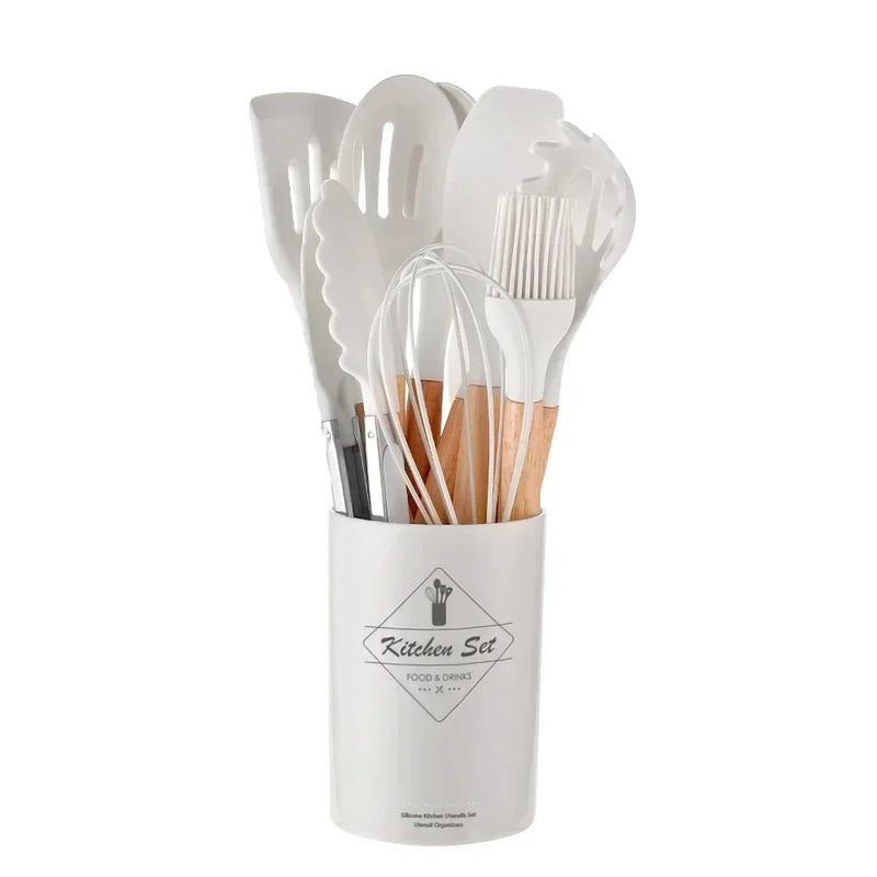 Kit de Utensílios de Cozinha de Silicone com 12 Peças