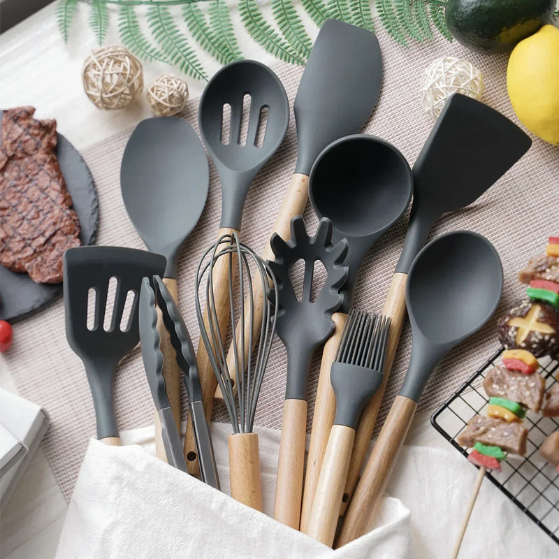 Kit de Utensílios de Cozinha de Silicone com 12 Peças