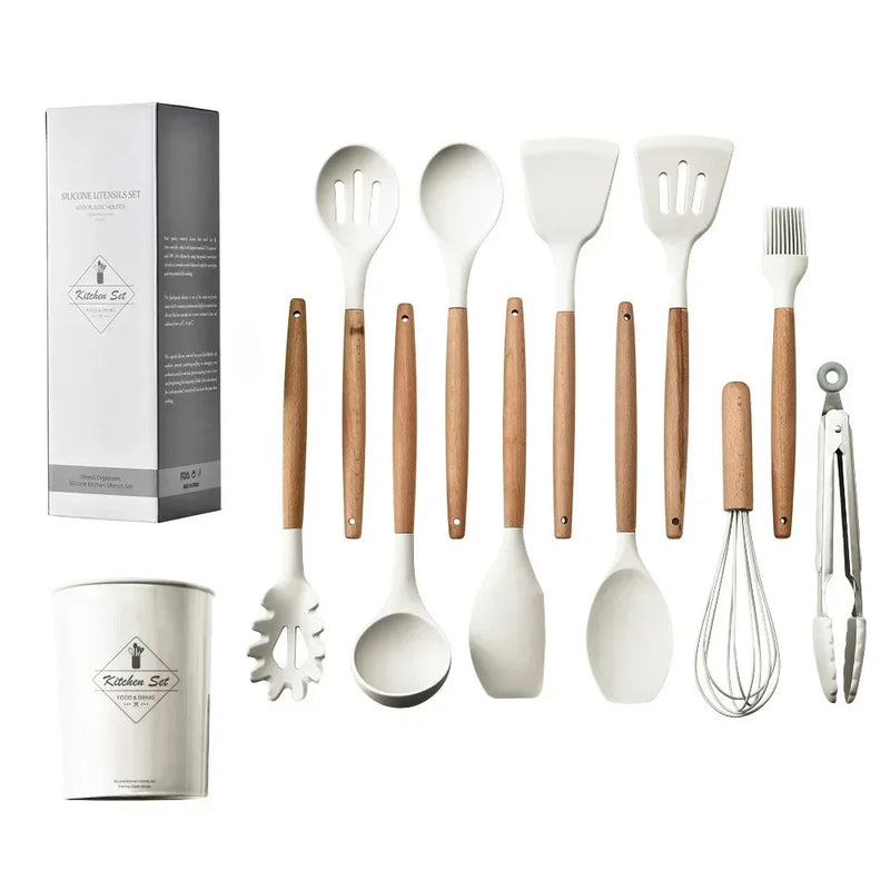 Kit de Utensílios de Cozinha de Silicone com 12 Peças